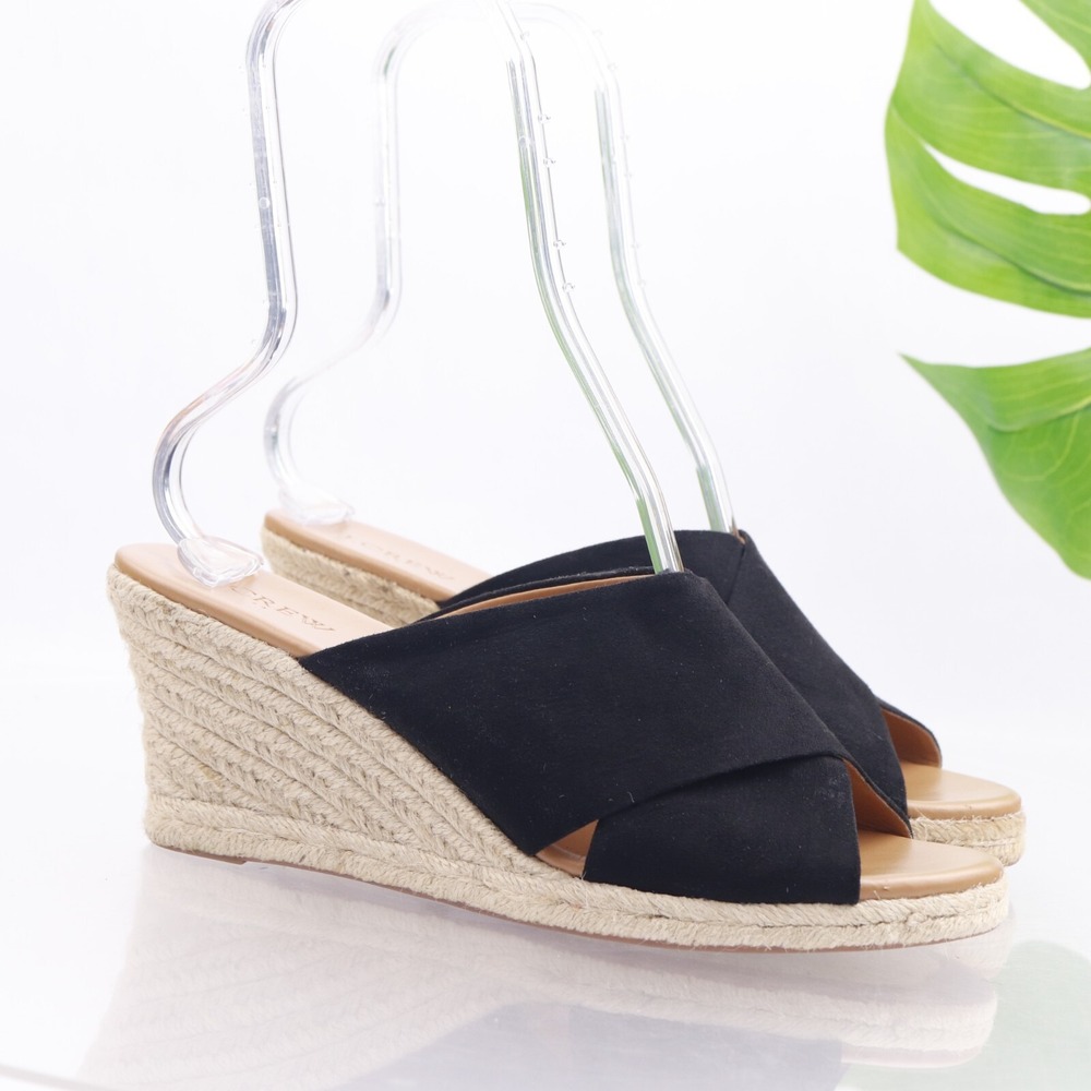 J Crew Shoe Womens Sandals Size 10 Black Canvas Espadrille Wedge Heel Mule Slide
